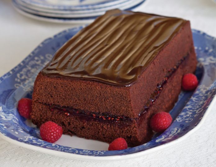 Chocolate-Iced Loaf Cake with Raspberry Filling