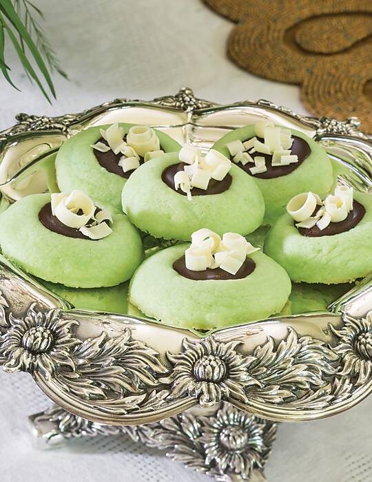 Chocolate Ganache-Filled Mint Thumbprint Cookies