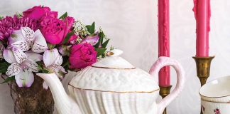 Softly tinted details on the Irish-crafted Neptune Pink teapot by Belleek Pottery gently highlight a unique and memorable teatime accoutrement.