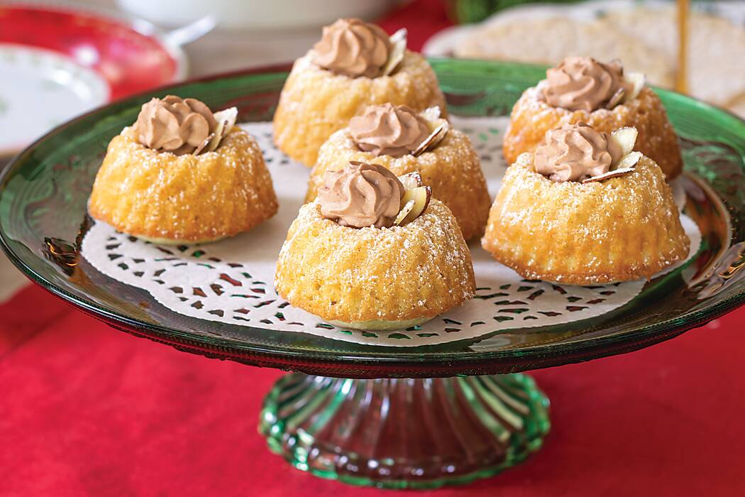 Mini Rum Cakes with Chocolate-Mascarpone Whipped Topping